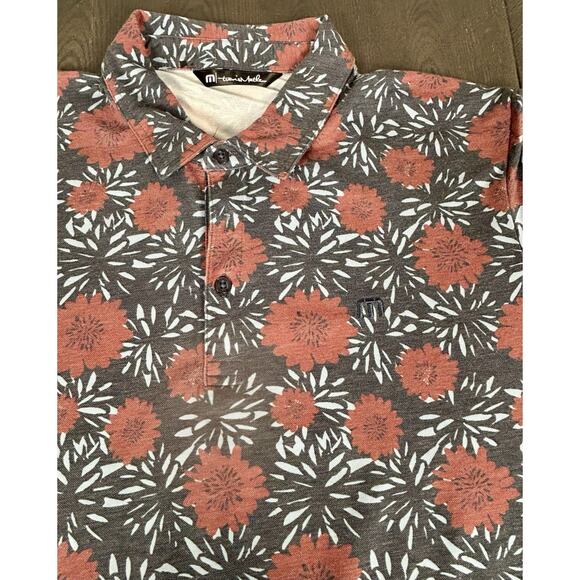 Travis Mathew Polo Shirt Mens Large Blue Red All Over Print Cotton Blend Floral - Picture 4 of 15
